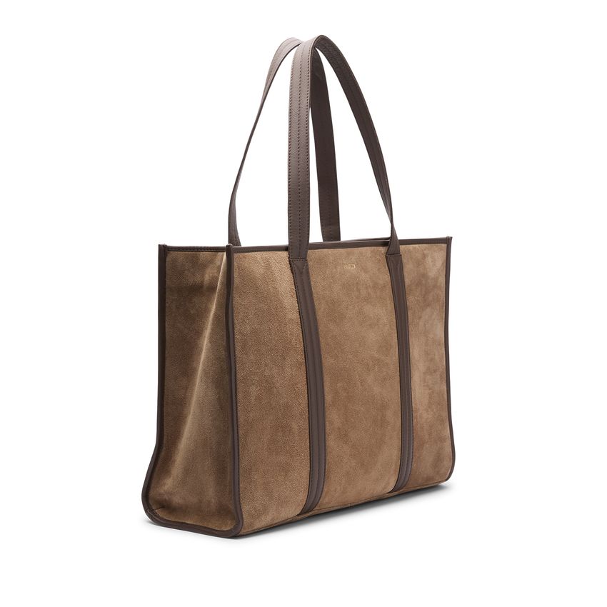 Manfield 18 inch taupe suède shopper met leren details