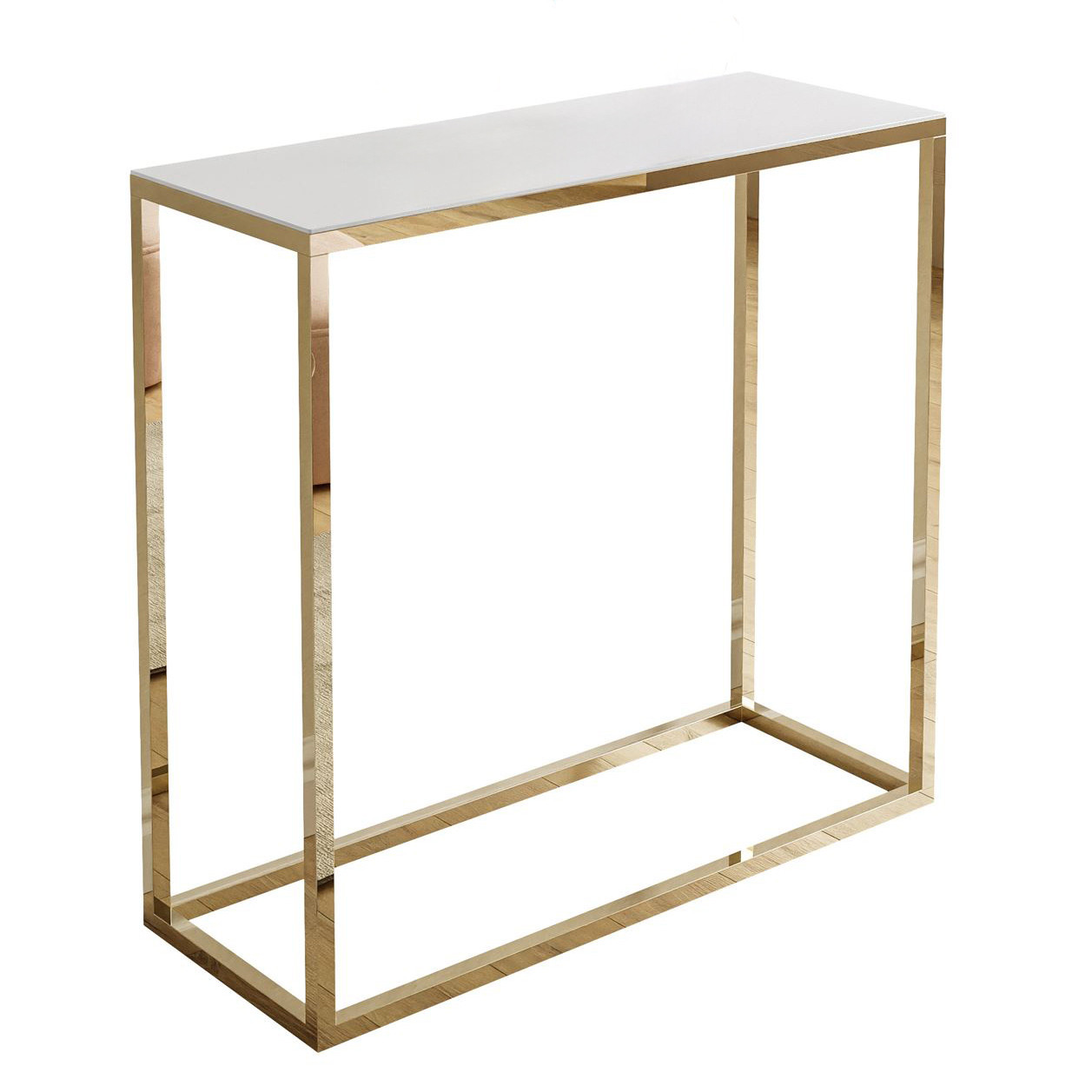 Konsola MODERN 80 cm złoty chrom/białe szkło