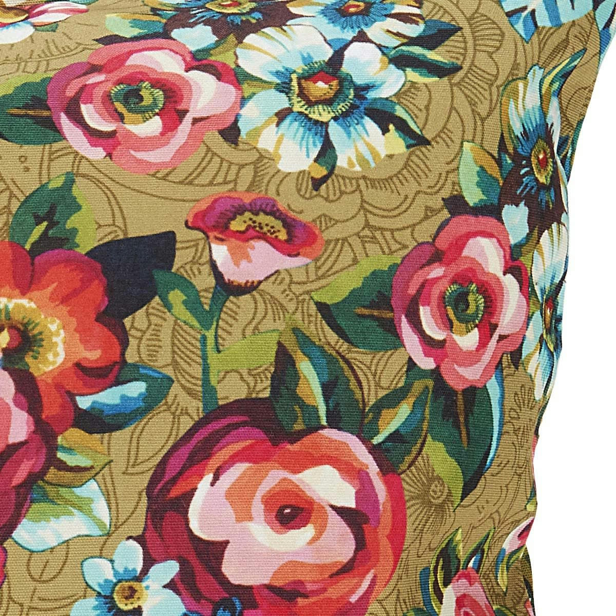 DEVI - Housse de coussin extérieur fleuri doré 60x60