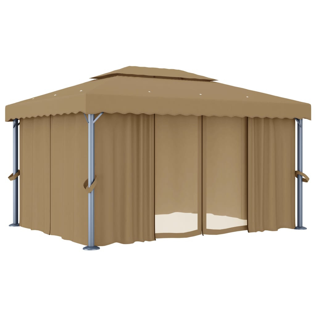 Altana Ogrodowa z Zasłonami Pergola Namiot Ogrodowy Taupe 4 x 3 m