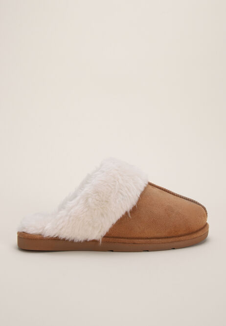 Womens Tan Fluffy Premium Mule Slippers
