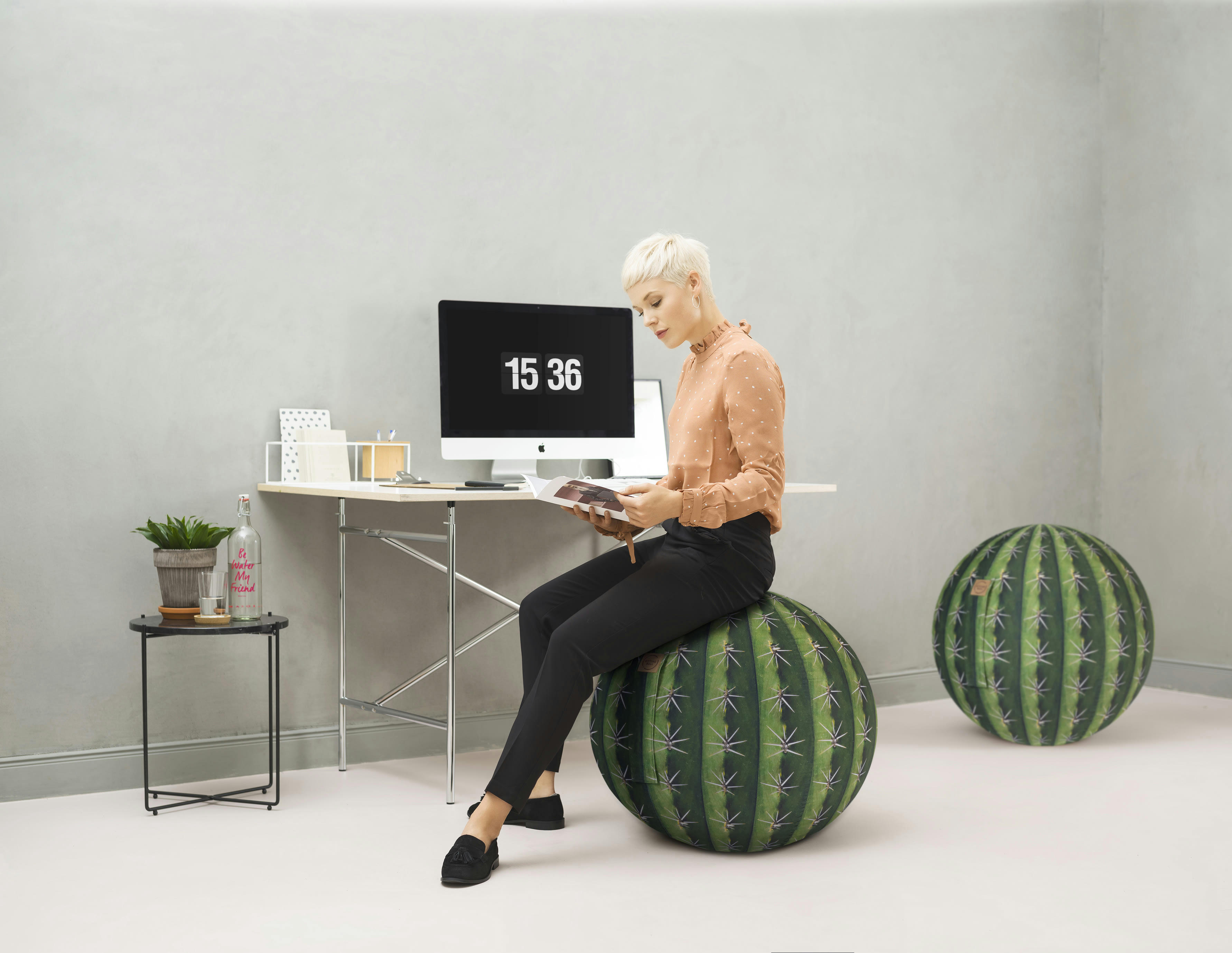 KAKTUS - Balle d'assise motif cactus avec poignée polyester D65