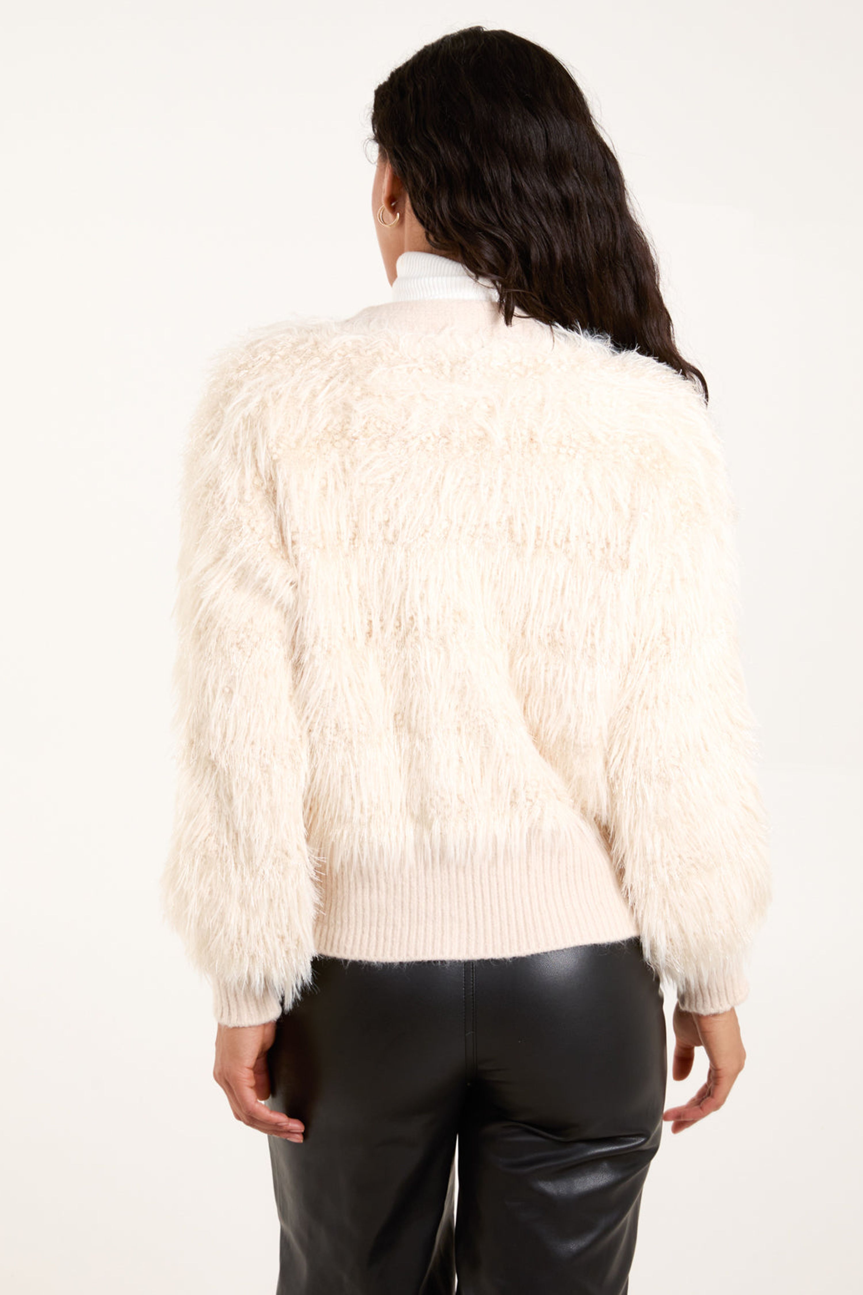 Blue Vanilla Stone Fluffy Pearl Button Cardigan