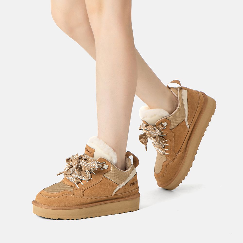 EverAu Australia Real Wool Fabric Women Marbled Lace Up Platform Sneaker Boots with EVA Foaming Sole