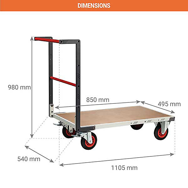 Chariot charge lourde - Plateau bois médium 16mm - Dimensions 850x495mm - Charge 400kg - 806721230
