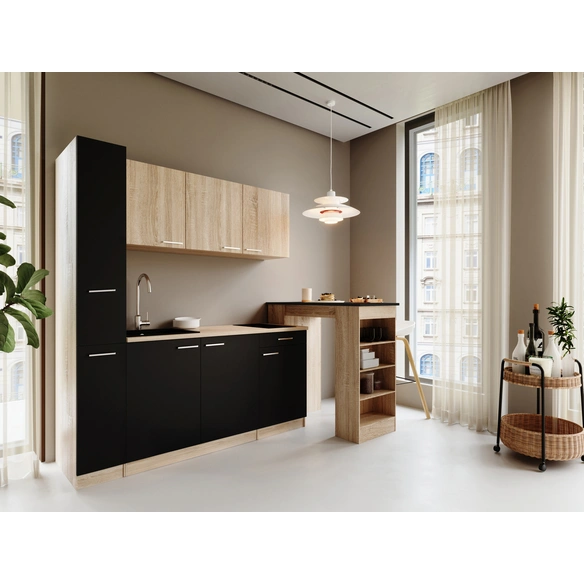 Küchenzeile, »Ingrid«, LxBxH: 180x60x200 cm, schwarz glänzend