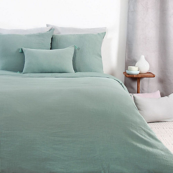 Housse de couette 240x260   2 taies d'oreiller 63x63 cm gaze de coton amande