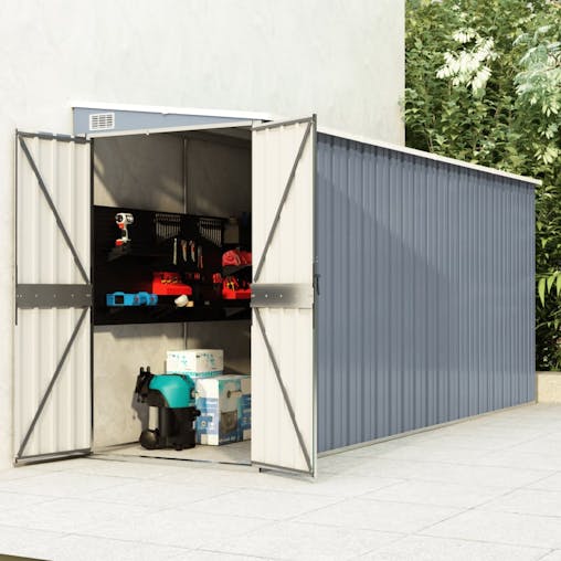 NNEVL Wall-mounted Garden Shed Grey 118x382x178 cm Galvanised Steel