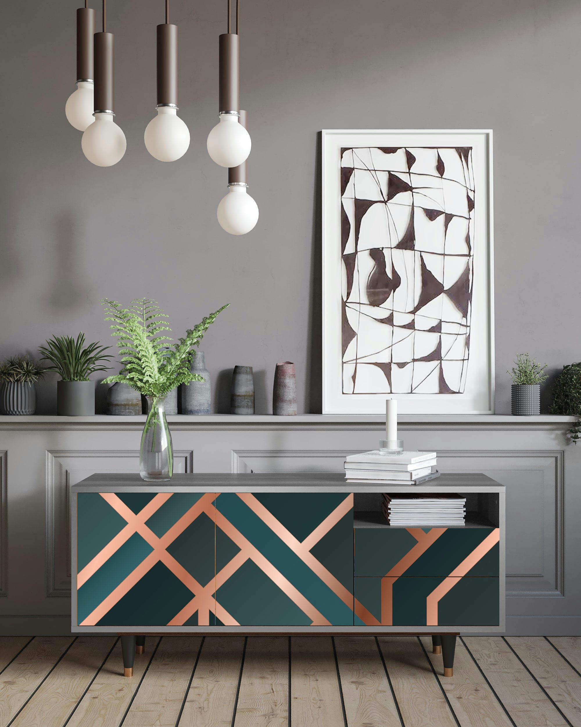 BRONZE CROSSROAD - Meuble TV  bleu-vert 2 tiroirs et 2 portes L 125 cm