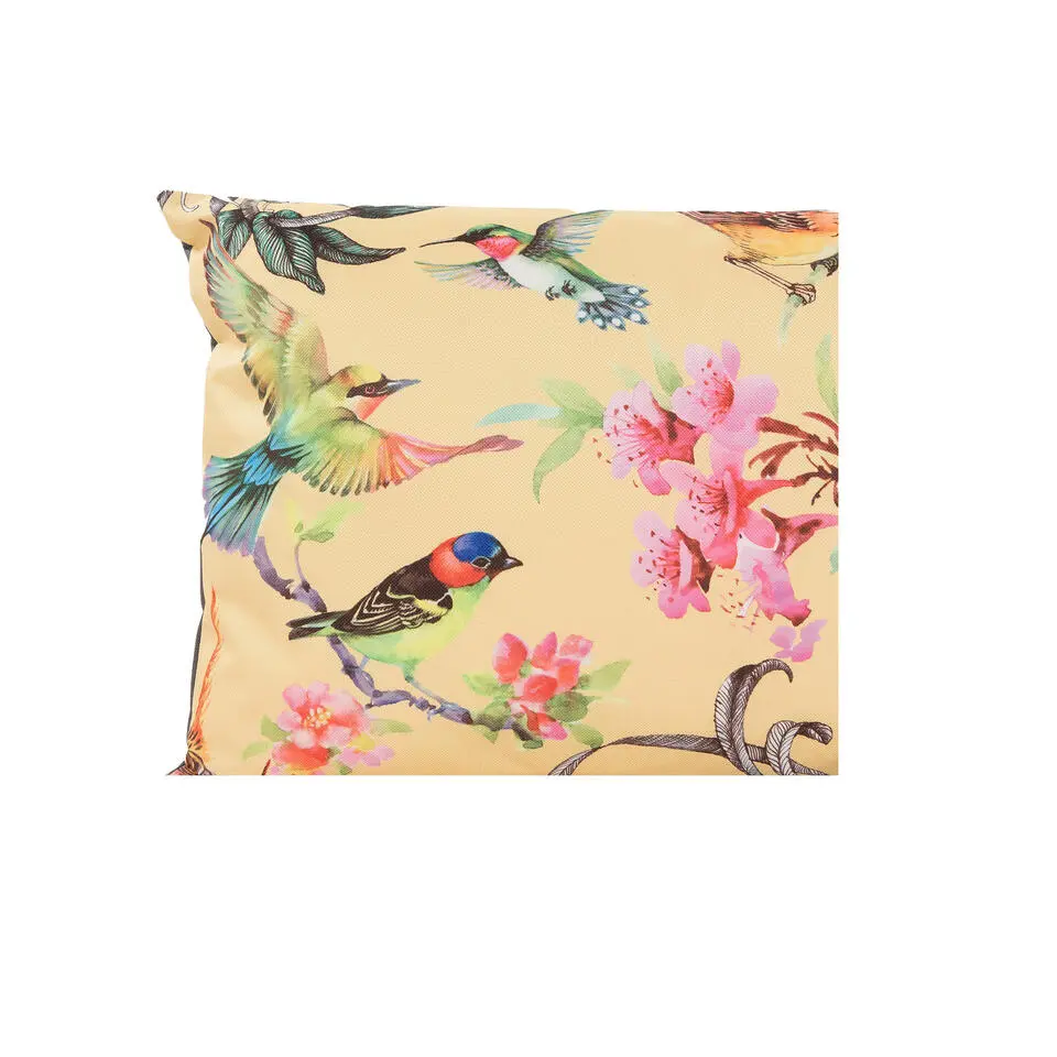 Anna's Collection Sierkussen buiten - vogels - geel - 60 x 60 cm