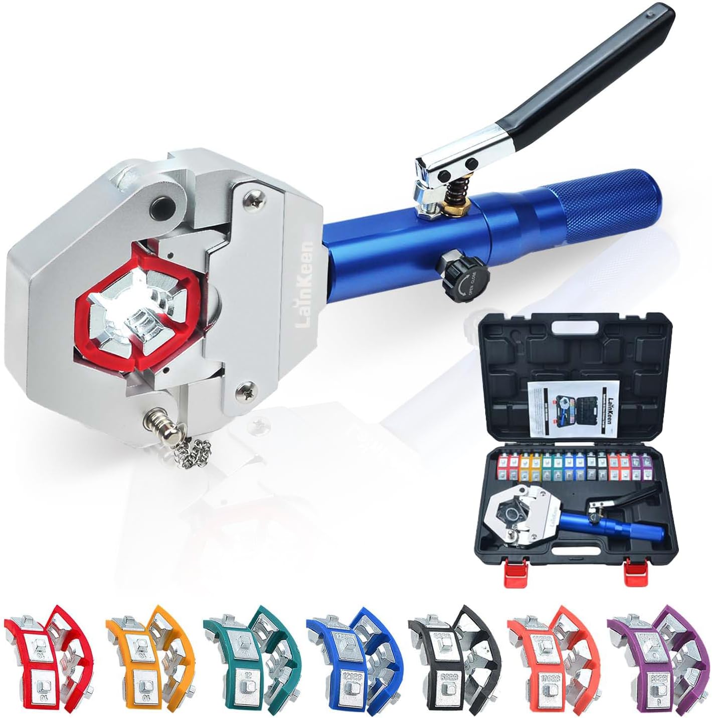 Hydraulic AC Hose Crimper 71500 with Snap-On 7 Dies, Manual Handheld A/C Hose Crimper Kit for AC Hose, Auto A/C Line Air Conditioning Repair Tool