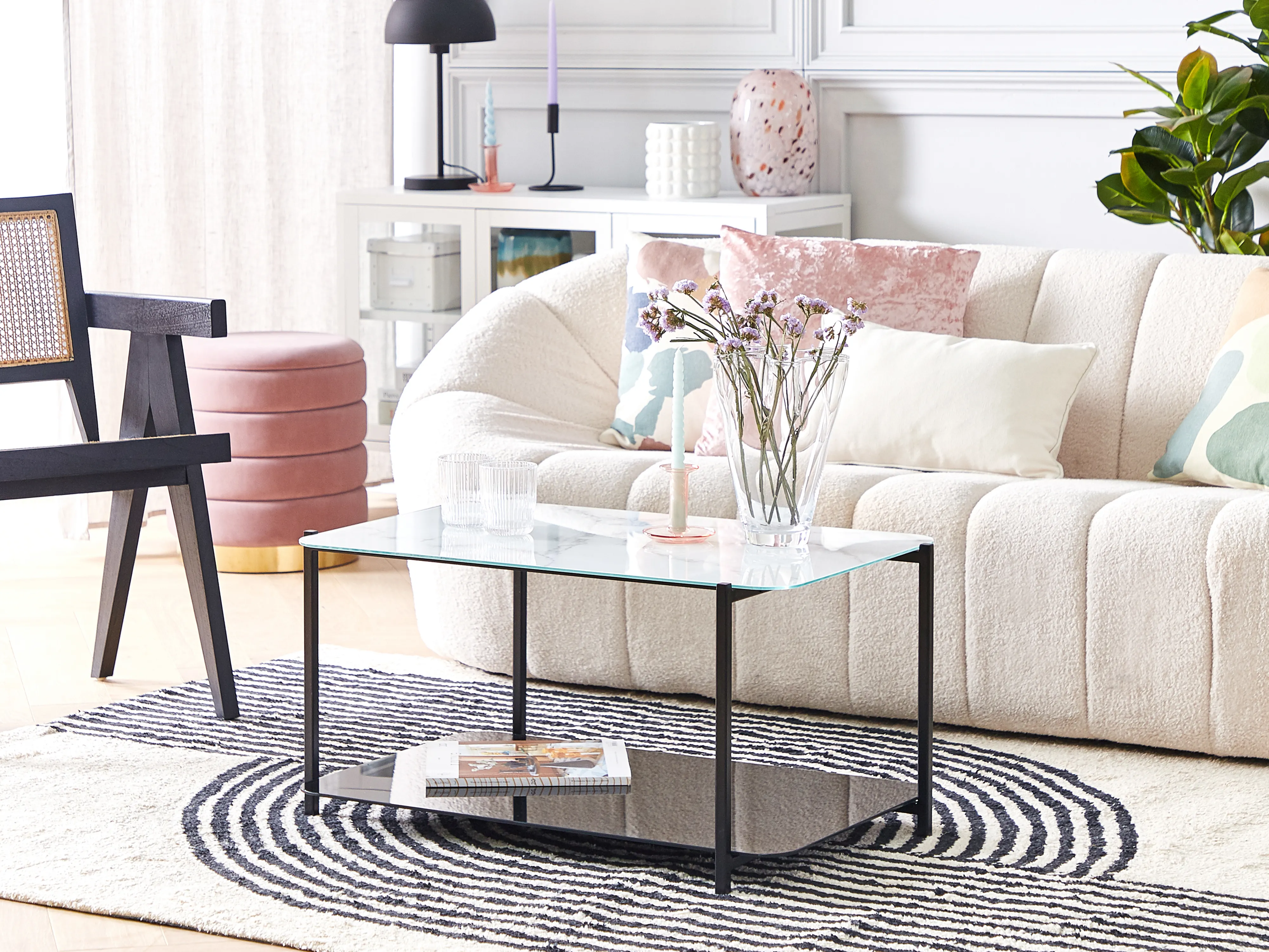 Coffee Table GLOSTER Tempered Glass White Marble