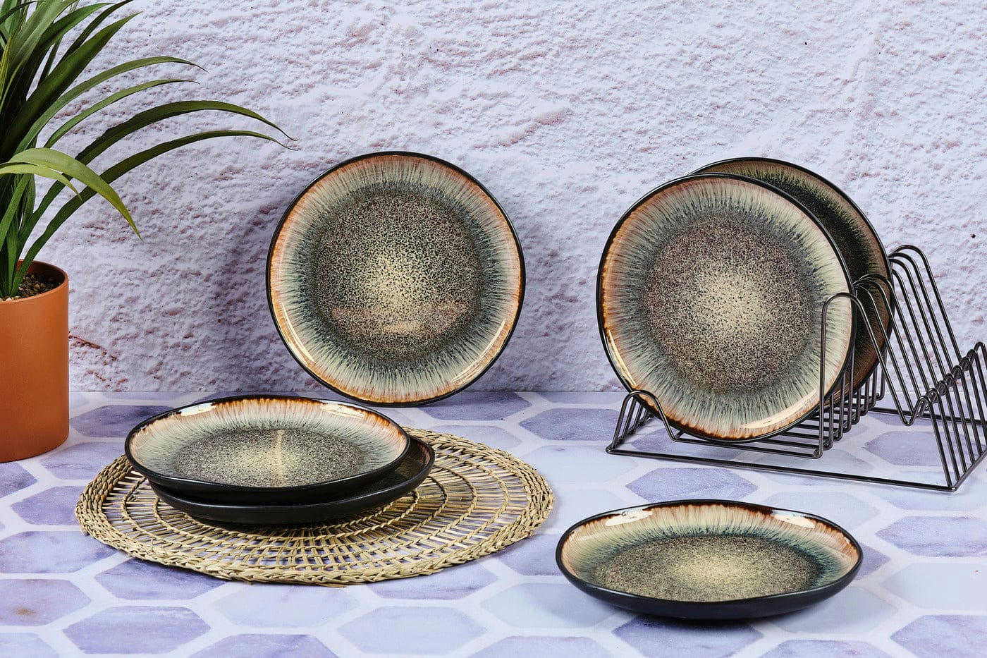 REACTIV - Lot de 6 assiettes à dessert en grès marron D21.5