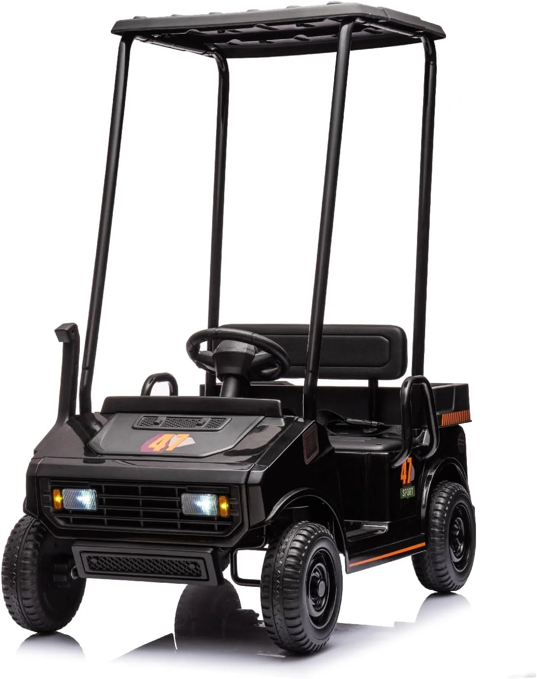 24V 2-Seater Kids Electric Golf Cart with Canopy, Remote Control, LED  Music (Blue)(Black)