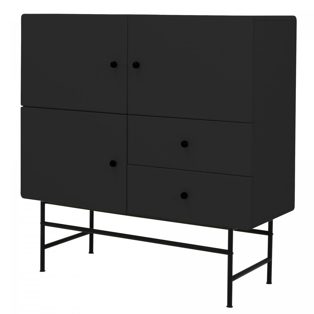 CHUCK - Buffet haut moderne en bois et métal 3 placards 2 tiroirs noir