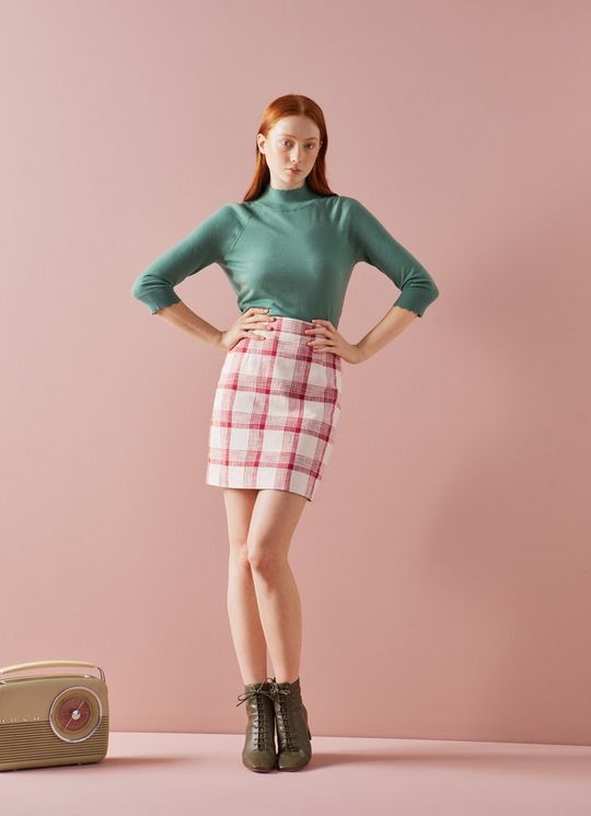 Lotta Red and Cream Check Tweed Mini Skirt