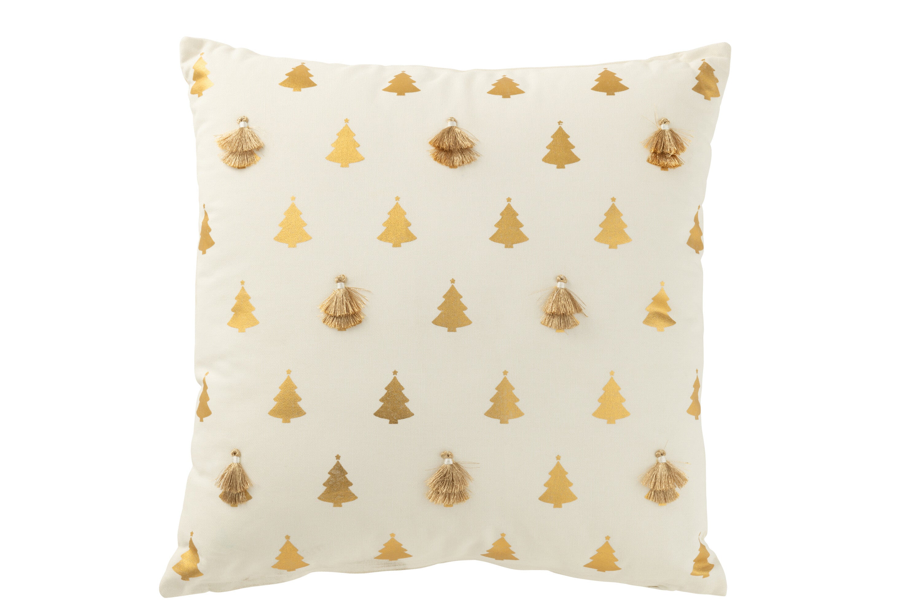 J-Line kussen Kerstbomen Kwasten - katoen - wit/goud