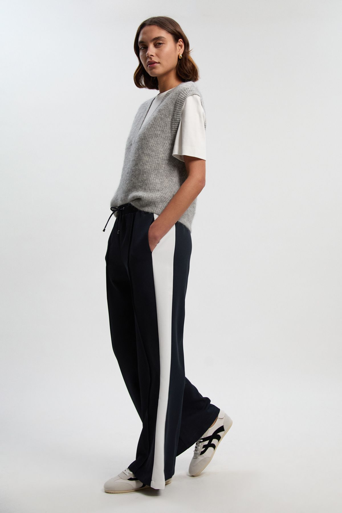 KarenMillen Tall Twill Contrast Woven Wide Leg Trousers