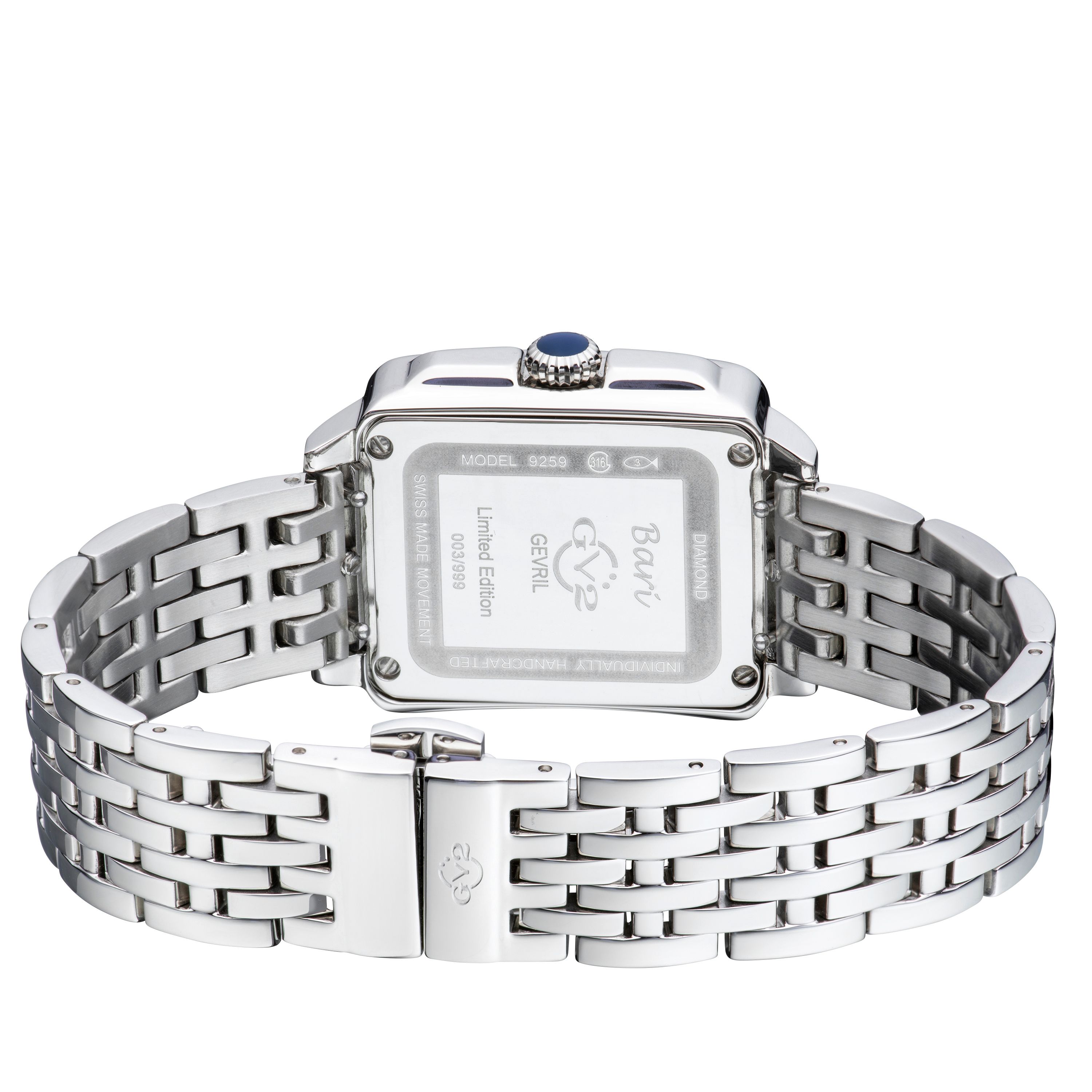 GV2 Bari Tortoise, Swiss Quartz Watch, Black MOP Dial, 316L Stainless Steel 34 MM, Sapphire Crystal