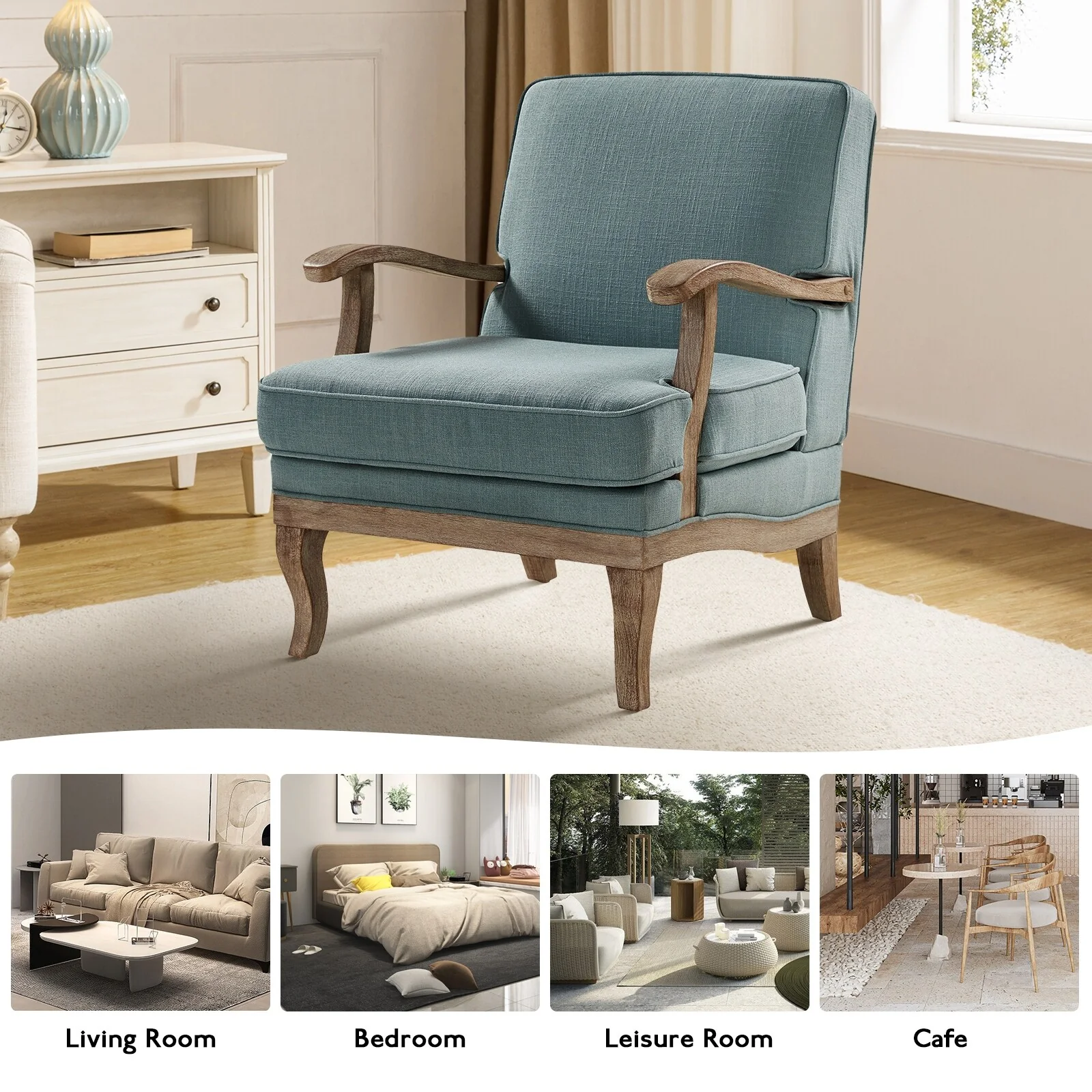 Rinaldo Farmhouse Polyester Armchair with Comfortable Backrest and Cushion Set of 2 by HULALA HOME