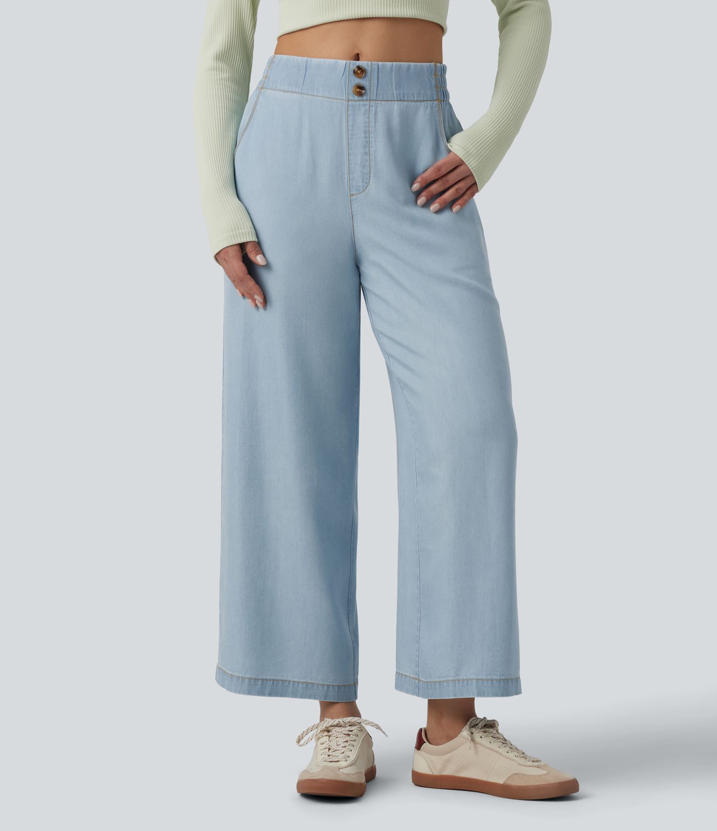 Jean 7/8 ample drapé en lyocell taille mi-haute avec poches