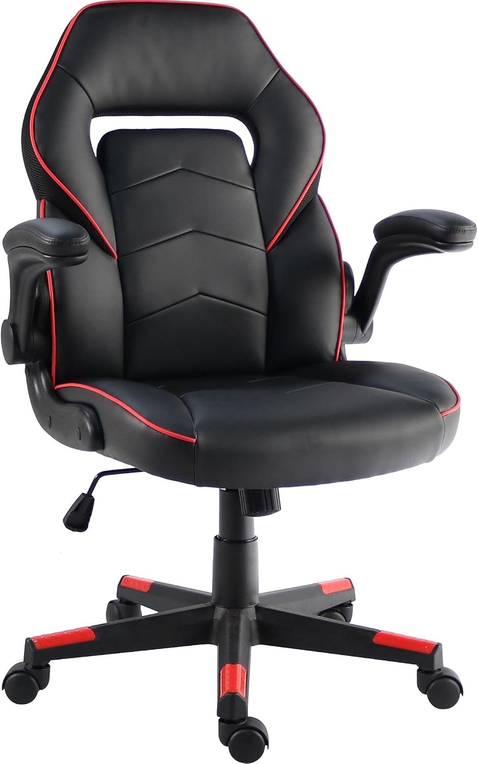 NuSparc SpawnSafe Gaming Chair, Adjustable Height, Flip-up Armrests, 360° Swivel, Black/Red