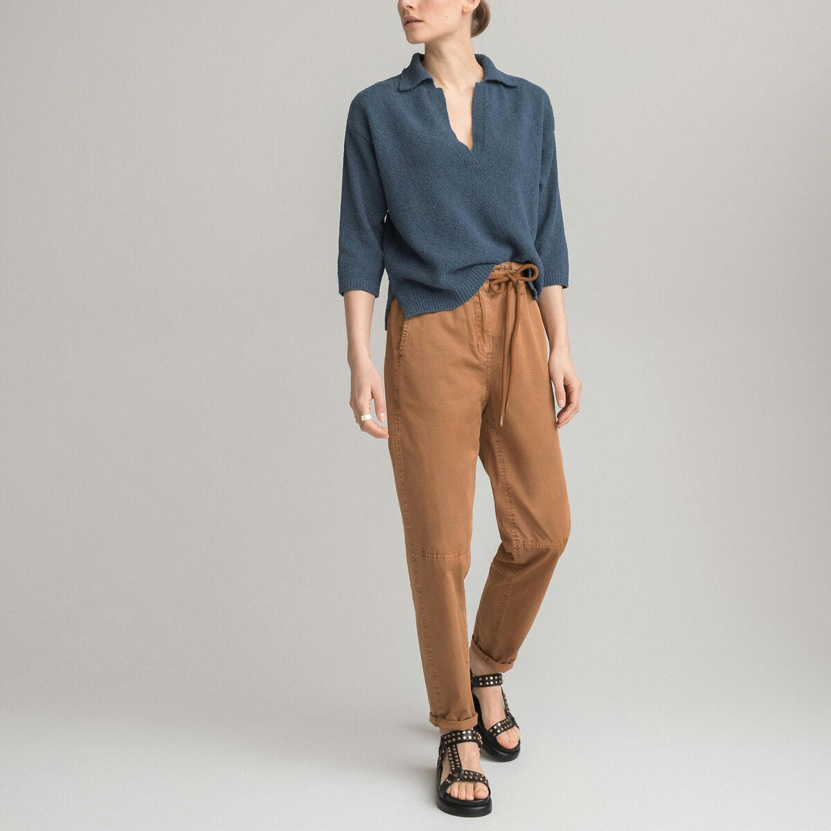Pull col polo, manches 3/4