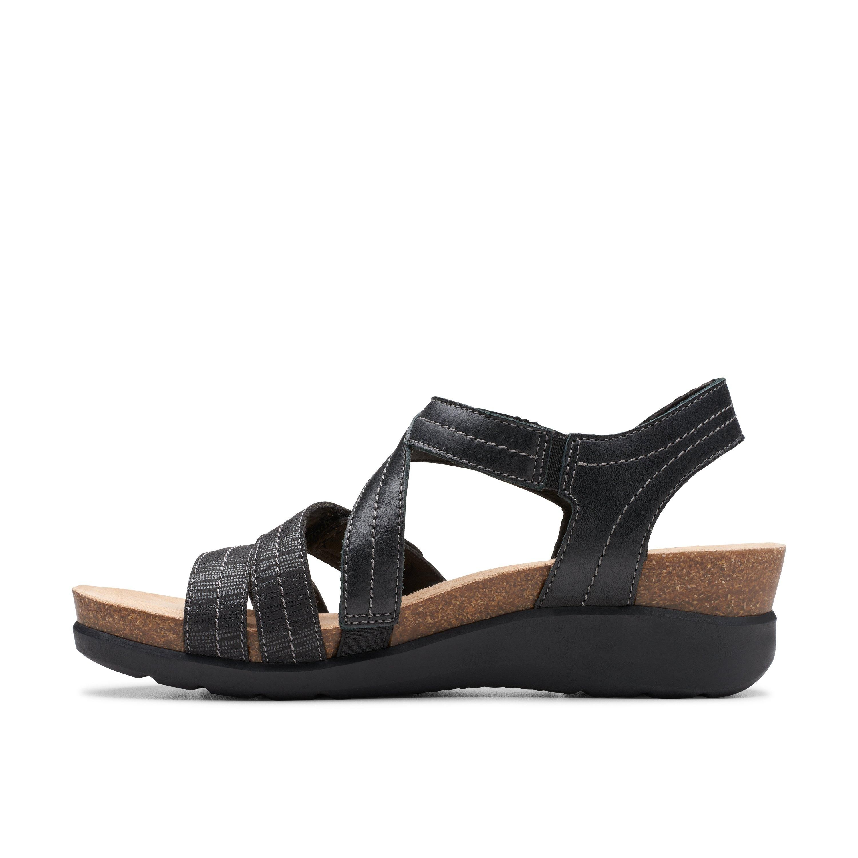 Clarks Calenne Clara Black Combination Wedge Sandals