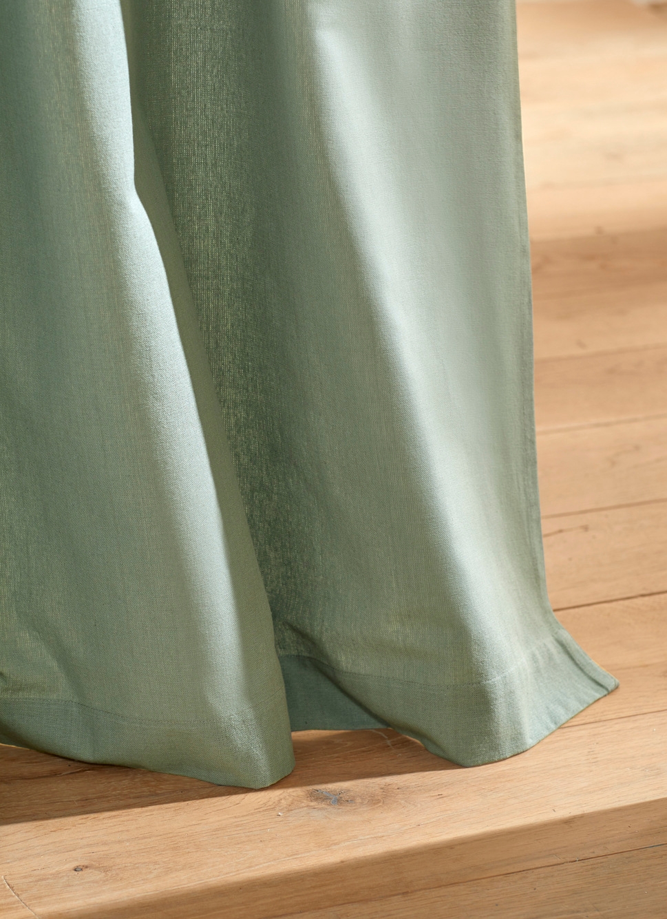 RIDEAU EN COTON ÉPAIS UNI VERT LICHEN