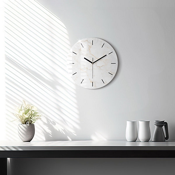 Horloge murale Wallfluent fi30 cm Aiguilles noires Marbre élégant 1 pcs