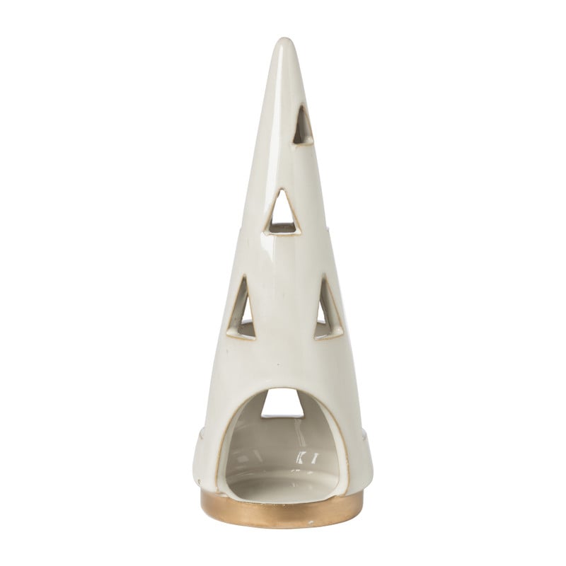 Theelichthouder kerstboom - beige - &Oslash;7x19 cm