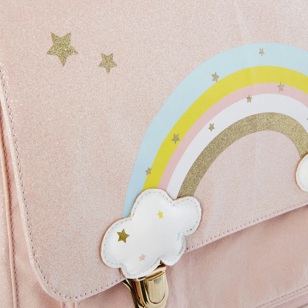 MERMAID - Cartable rose et doré imprimé arc en ciel