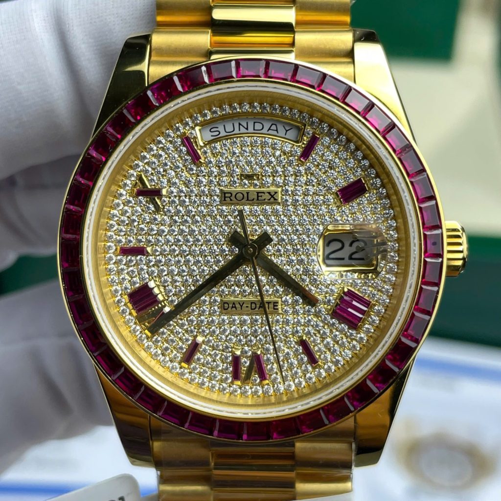 Rolex Day-Date YG Plated Gem-set Bezel Diamond Dial 40mm Super Clone