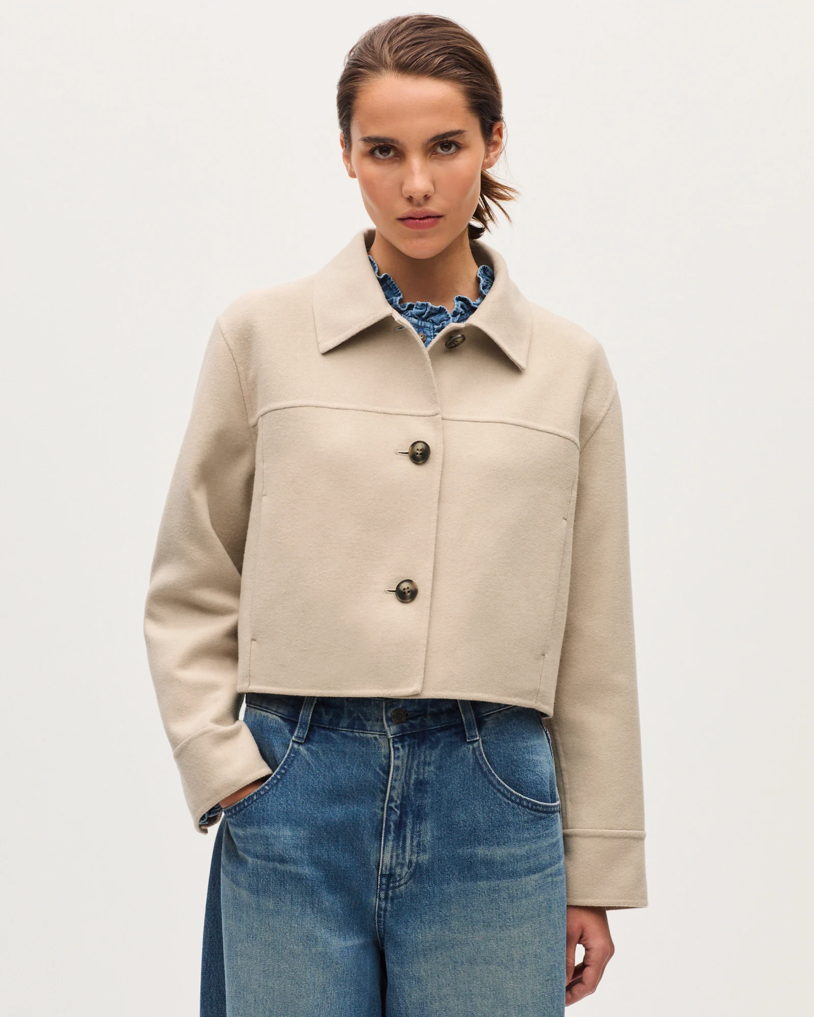 Blouson court double face avec laine