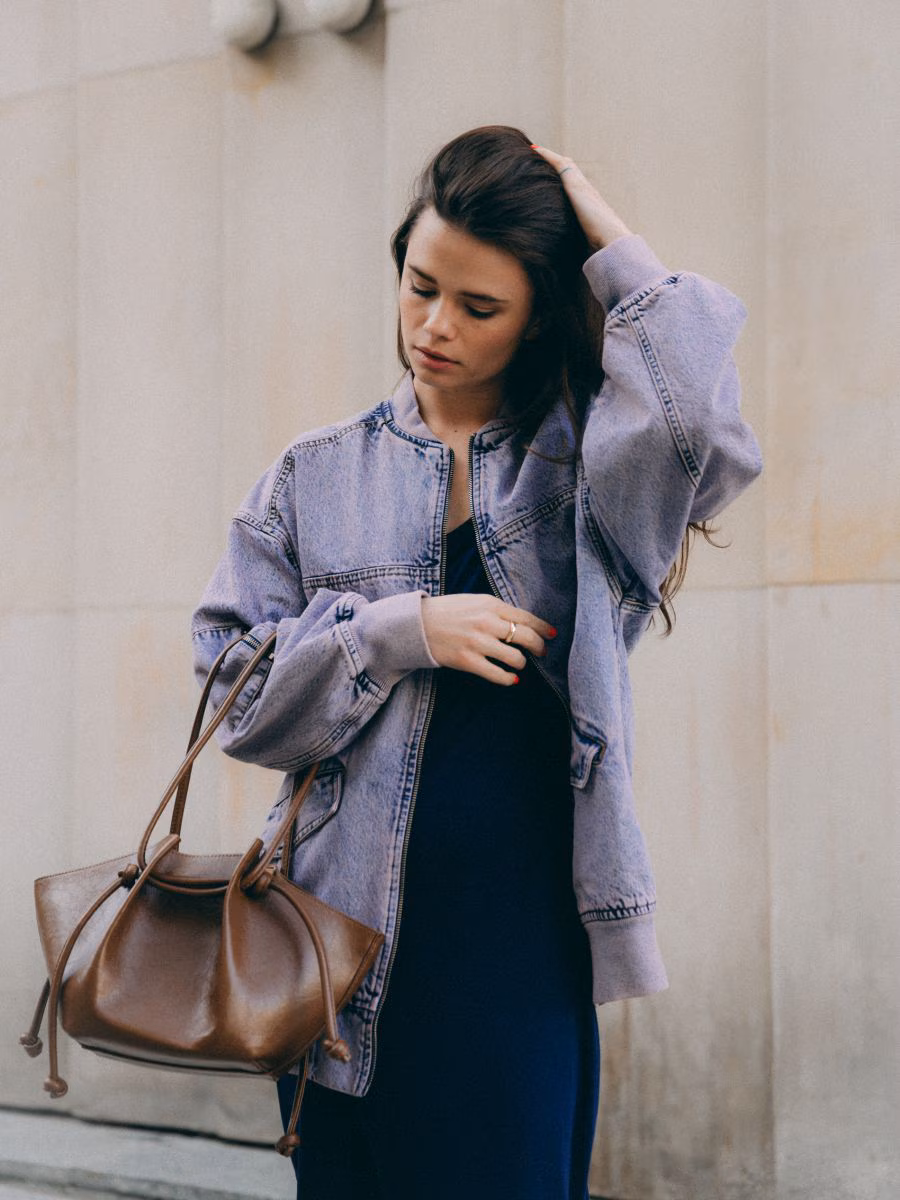 Denim Bomber Jacket With Wash Effect