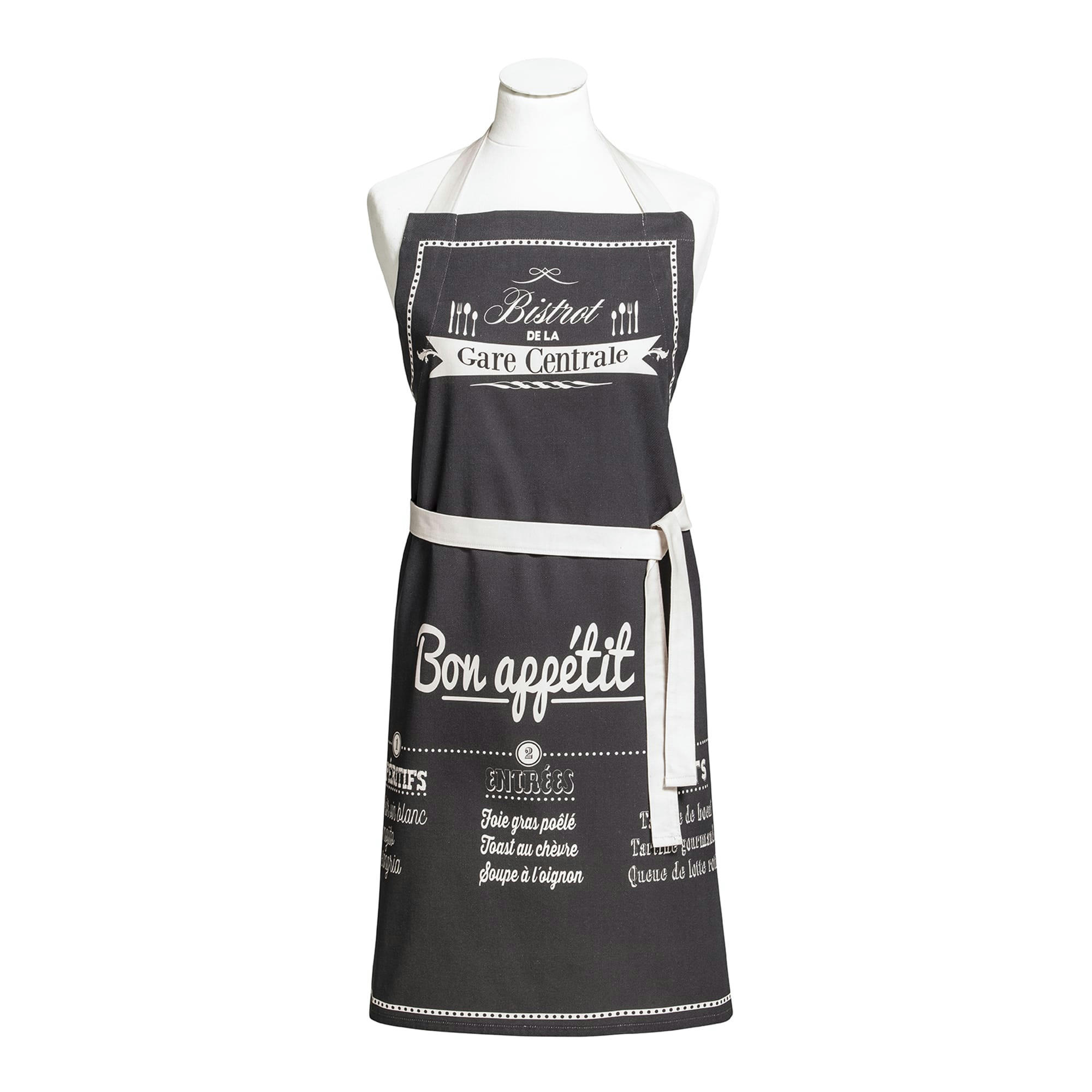 BON APPÉTIT - Tablier imprimé en coton gris en coton 76 x 85
