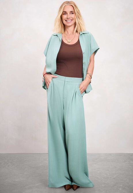 Womens Green Linen Blend Shirt
