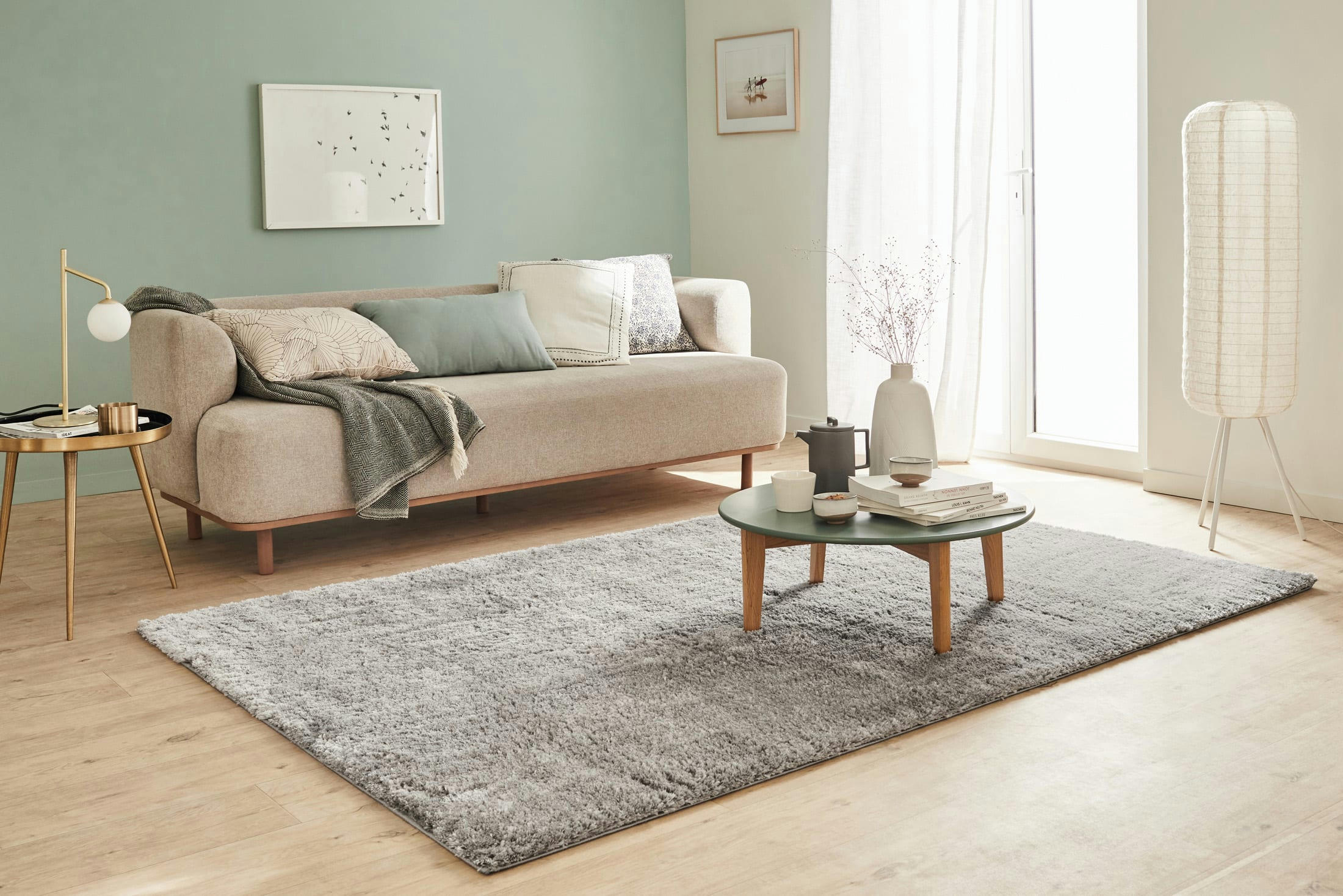 COSY - Tapis en polyester brillant motif uni gris 200x290