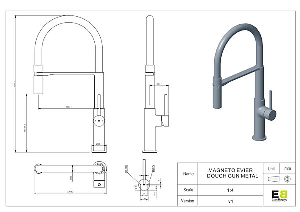 Mitigeur de cuisine gun métal avec douchette EsseBagno Magnet