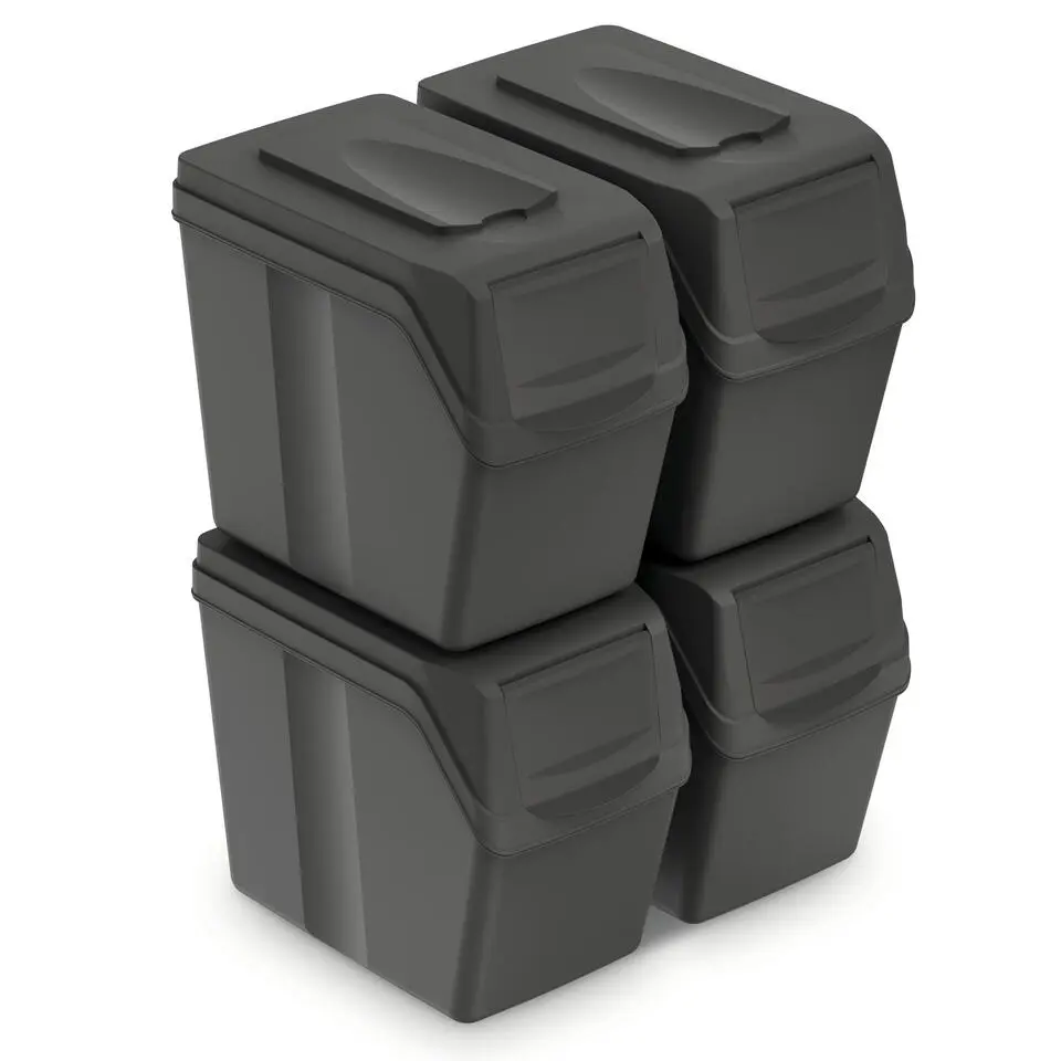 Prosperplast Afvalscheidingprullenbakken - 4x 20 liter - grijs