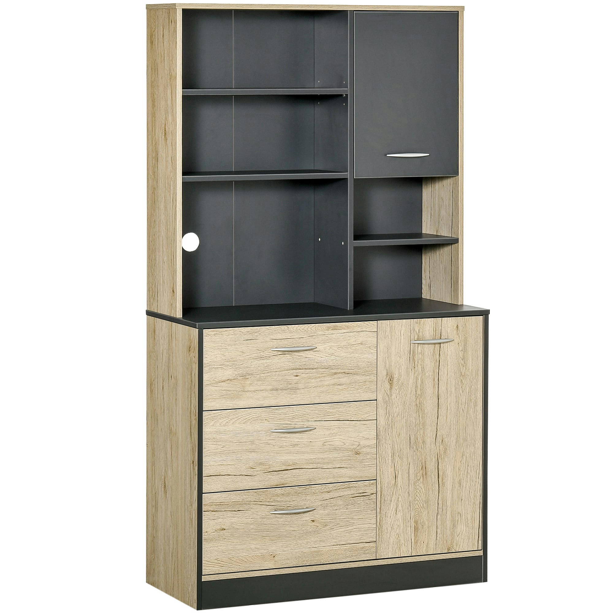 - Armoire de cuisine 2 portes 3 tiroirs 3 étagères plateau chêne gris