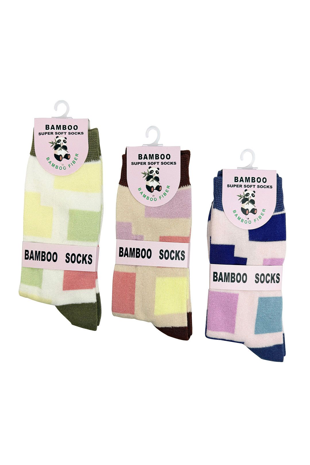 Vellin Gift Box of 3 Pairs Bamboo Socks – Colourful Squares Print