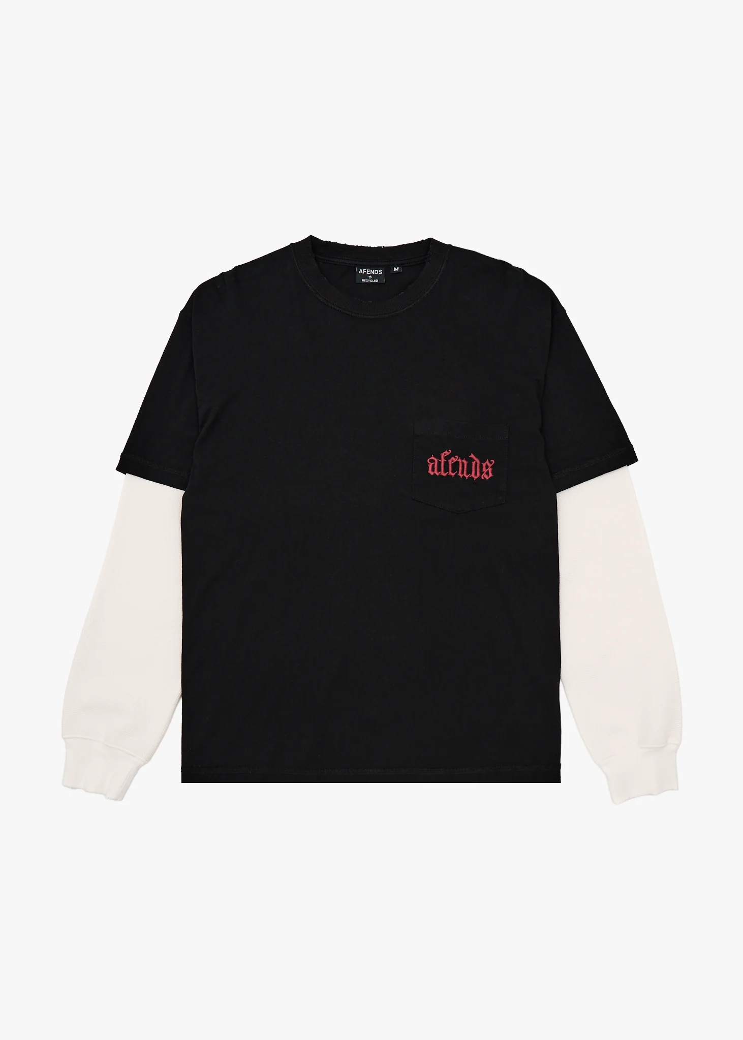 AFENDS Mens Drop Zone - Layered Waffle Long Sleeve Tee - Stone Black
