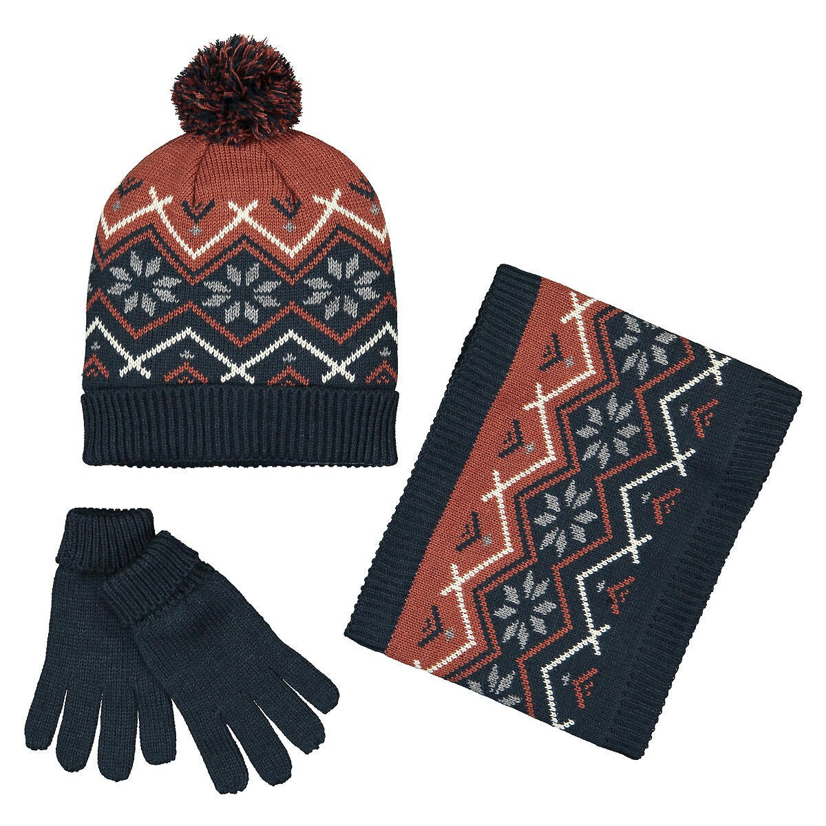 Ensemble 3 pièces bonnet à pompon + snood + gants