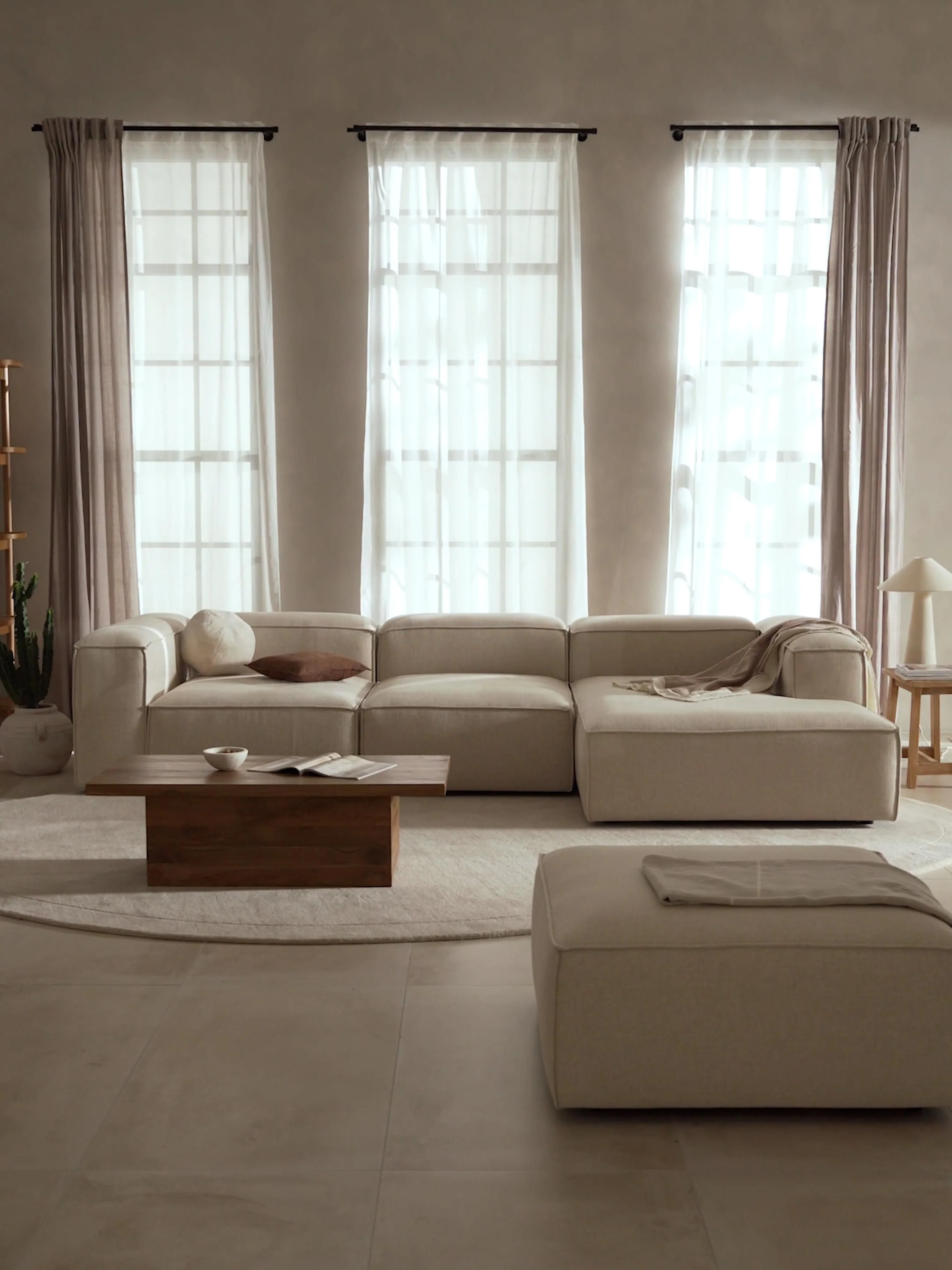 Modulares Ecksofa Lennon (4-Sitzer) aus Leinen-Mix
