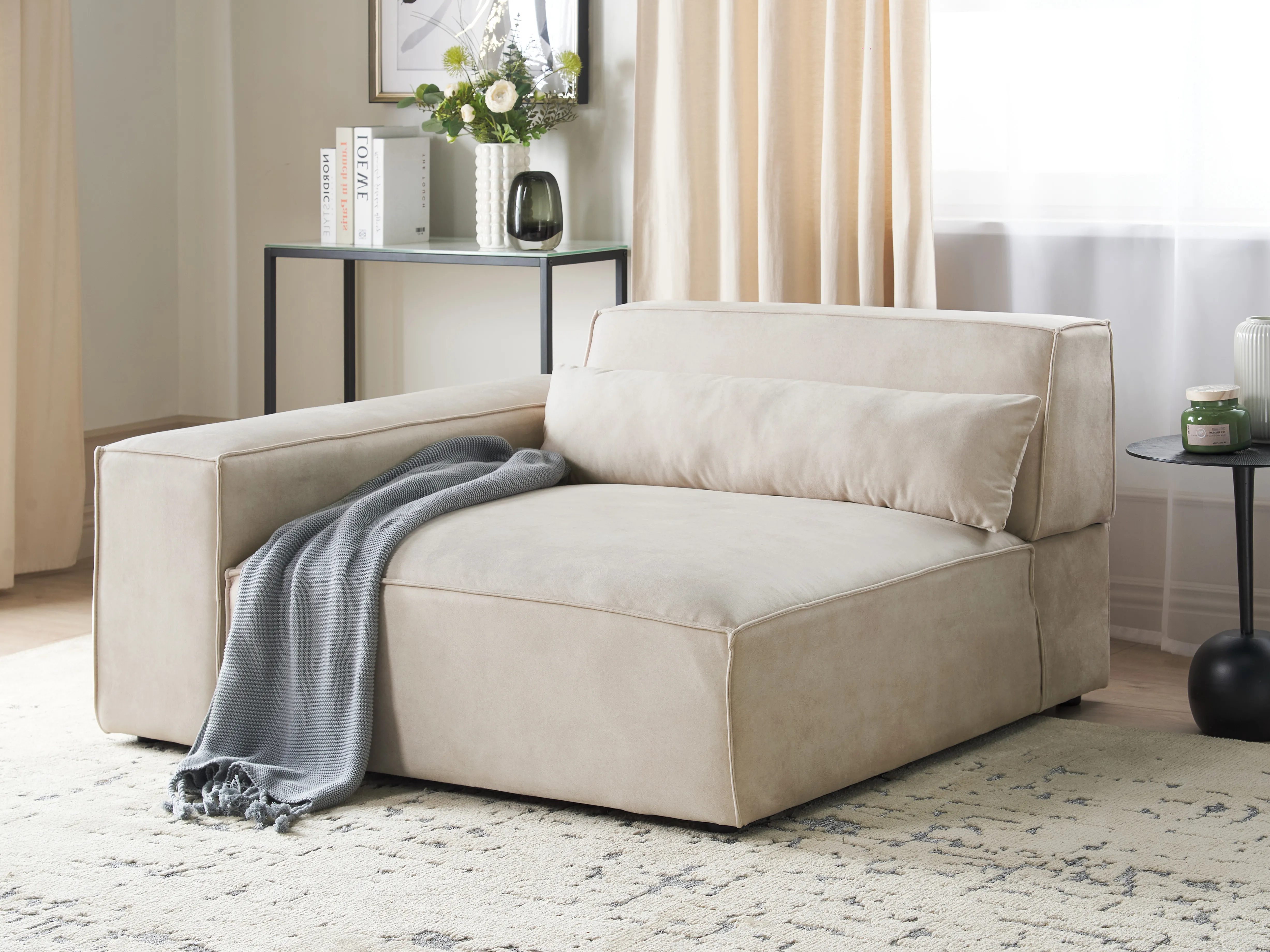 Corner Seat HELLNAR Velvet Light Beige Right Hand