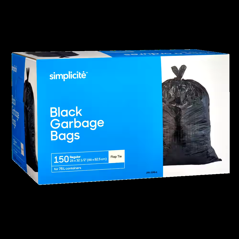 simplicité Regular Flap Tie Outdoor Garbage Bags, 150-pk