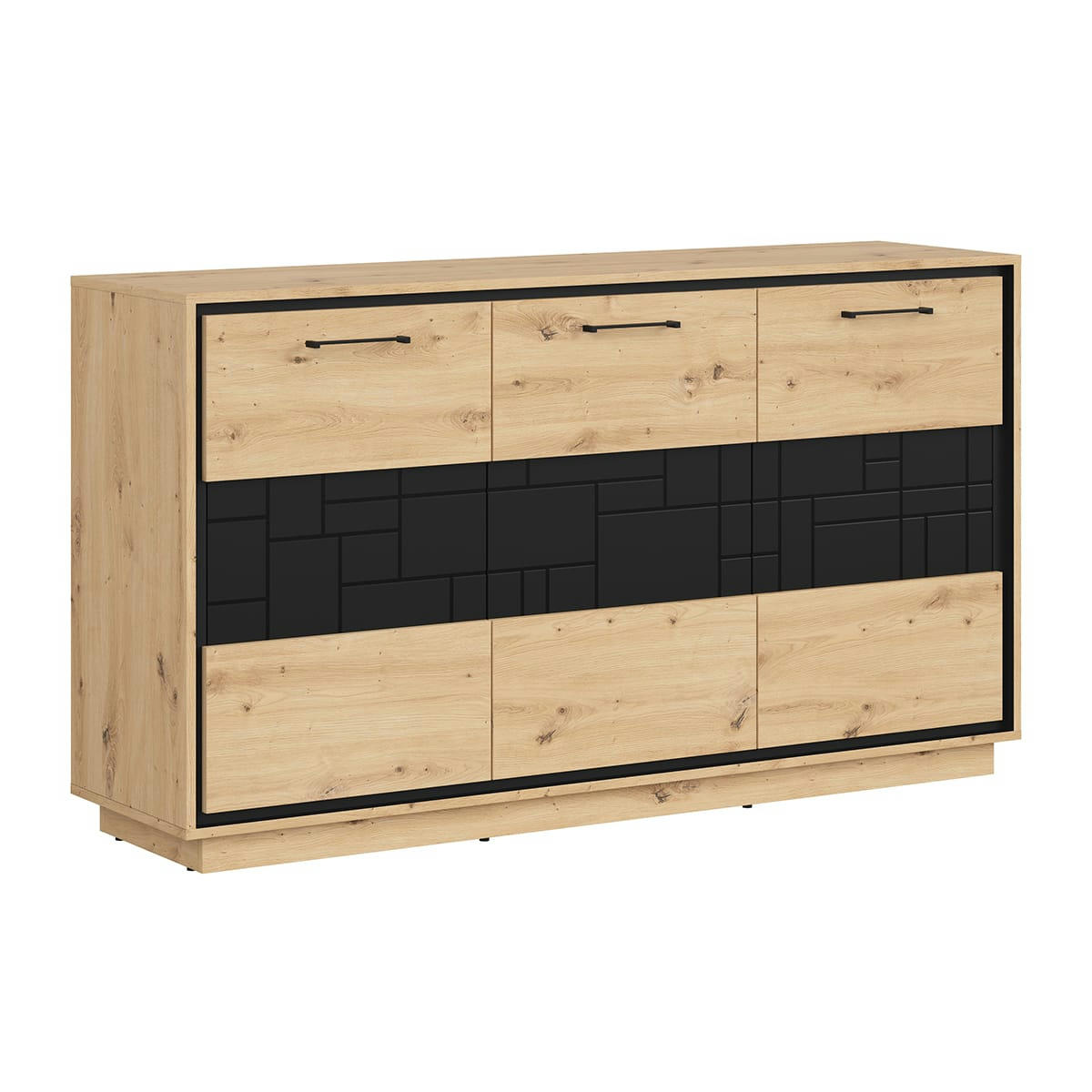 - Buffet 3 portes stratifiés naturel et noir