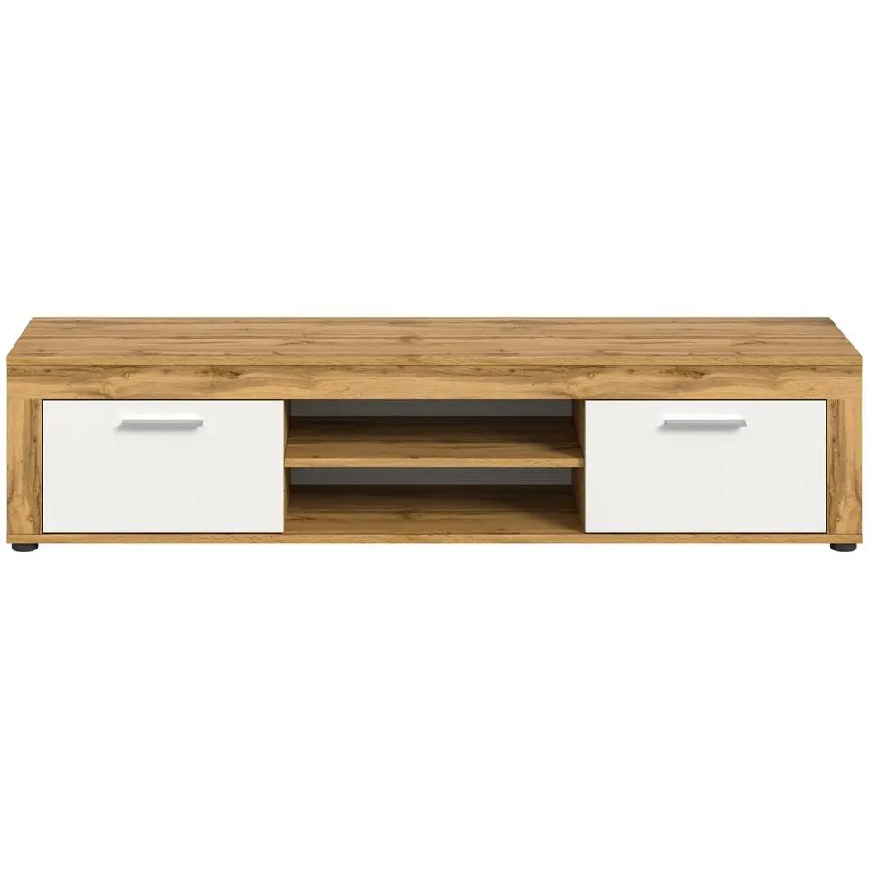 Hioshop Jam TV-meubel 2 planken- 2 klapdeuren eik decor- wit