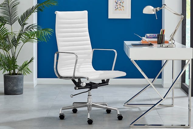 NNEKGE Replica Eames Group Standard High Back Office Chair (White Leather)